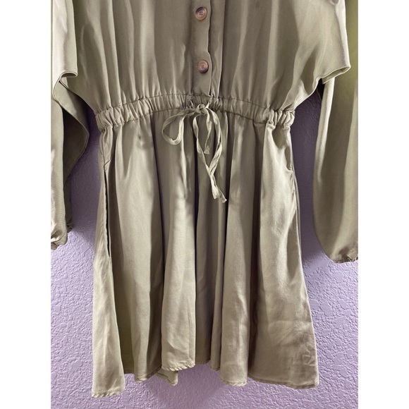 Zara Army Green Button Waist Tie Collared Mini Dress - Picture 6 of 11